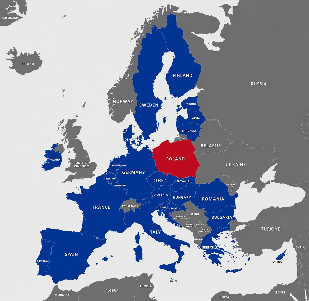 Map of the European Union with Poland highlighted